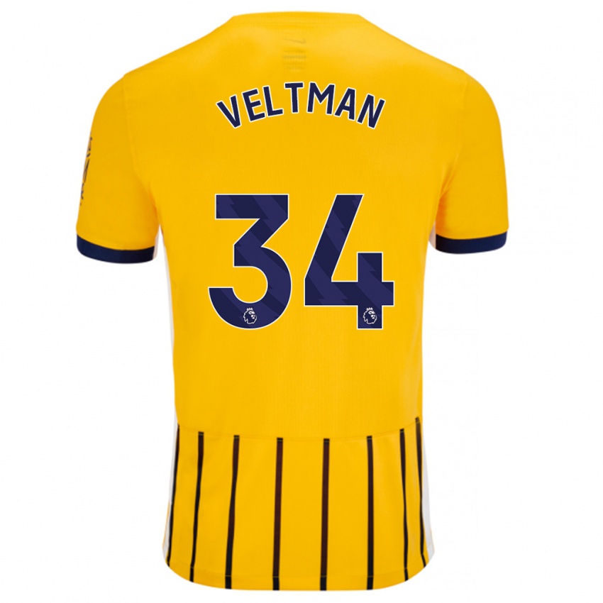 Kinder Joël Veltman #34 Gold Blau Nadelstreifen Auswärtstrikot Trikot 2024/25 T-Shirt Schweiz