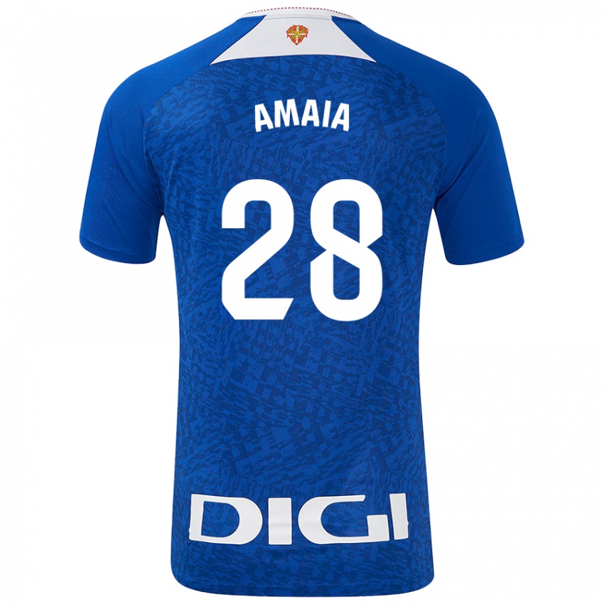 Enfant Maillot Amaia Martinez De La Peña #28 Bleu Roi Tenues Extérieur 2024/25 T-Shirt Suisse