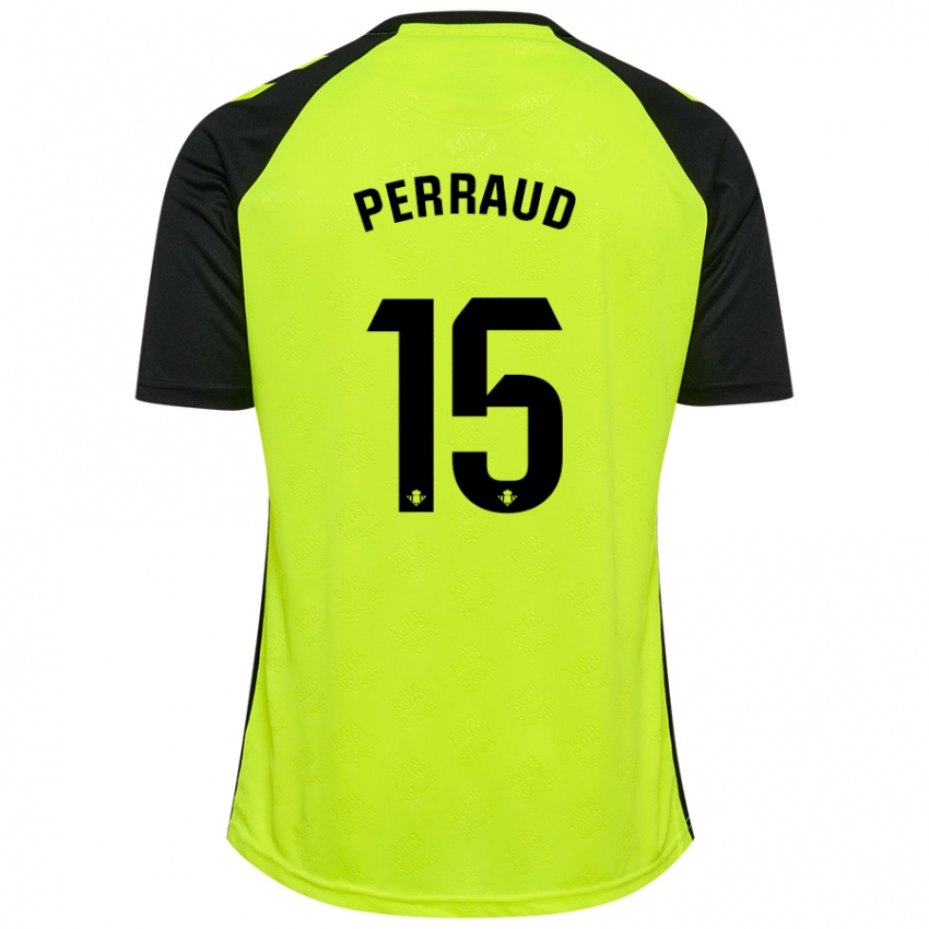 Kinder Romain Perraud #15 Fluoreszierendes Gelb Schwarz Auswärtstrikot Trikot 2024/25 T-Shirt Schweiz