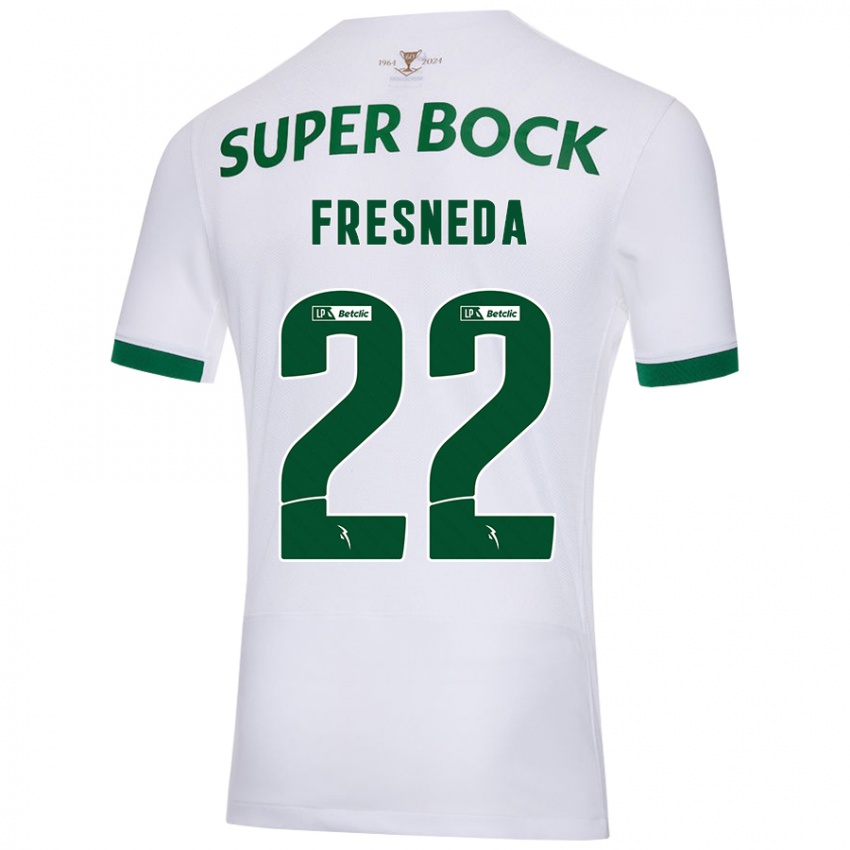 Enfant Maillot Iván Fresneda #22 Blanc Vert Tenues Extérieur 2024/25 T-Shirt Suisse