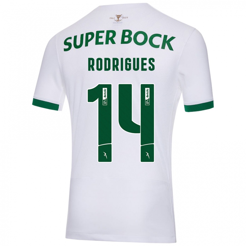 Enfant Maillot Paulo Rodrigues #14 Blanc Vert Tenues Extérieur 2024/25 T-Shirt Suisse