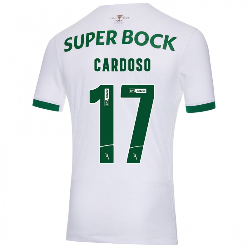 Enfant Maillot Diogo Cardoso #17 Blanc Vert Tenues Extérieur 2024/25 T-Shirt Suisse