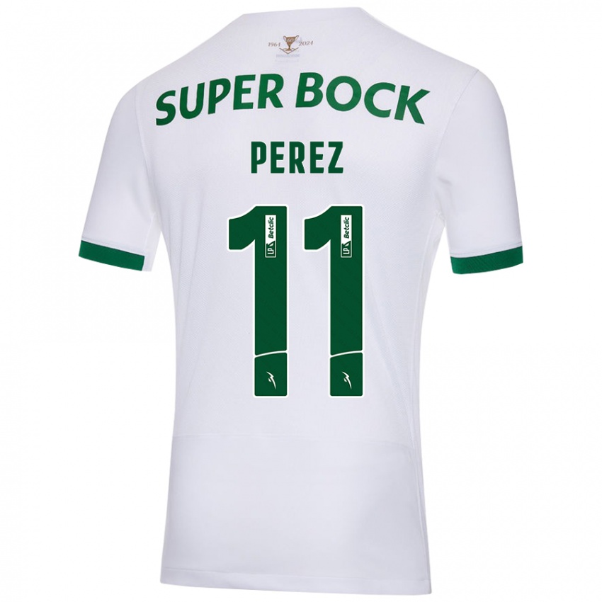 Enfant Maillot Brenda Pérez #11 Blanc Vert Tenues Extérieur 2024/25 T-Shirt Suisse