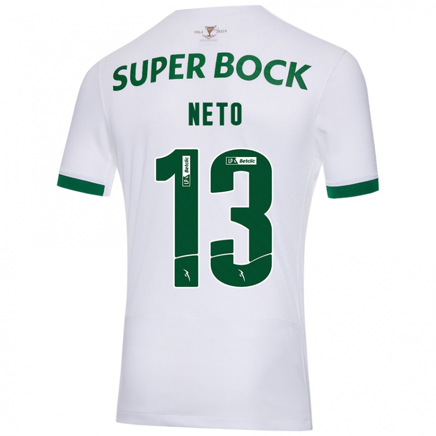 Enfant Maillot Luís Neto #13 Blanc Vert Tenues Extérieur 2024/25 T-Shirt Suisse