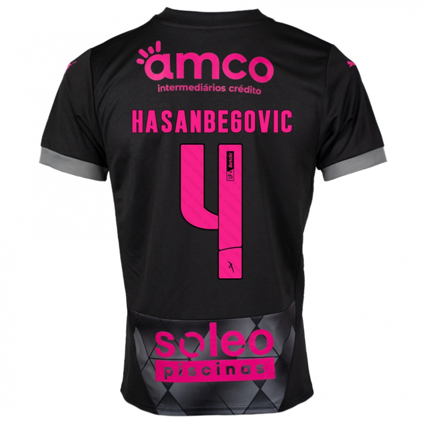 Kinder Melisa Hasanbegović #4 Schwarz Rosa Auswärtstrikot Trikot 2024/25 T-Shirt Schweiz