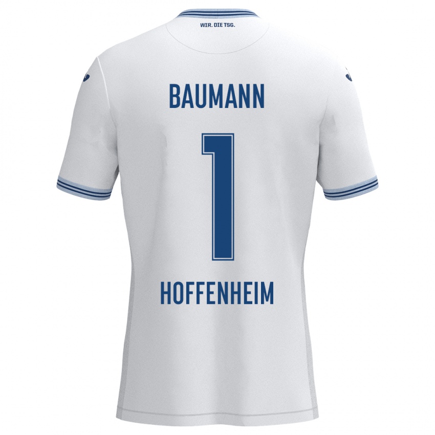 Kinder Oliver Baumann #1 Weiß Blau Auswärtstrikot Trikot 2024/25 T-Shirt Schweiz