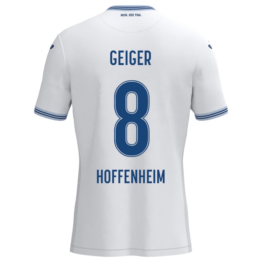 Kinder Dennis Geiger #8 Weiß Blau Auswärtstrikot Trikot 2024/25 T-Shirt Schweiz