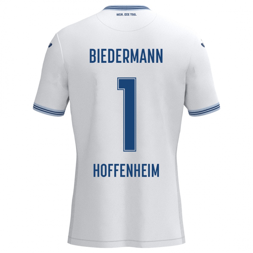 Kinder Nico Biedermann #1 Weiß Blau Auswärtstrikot Trikot 2024/25 T-Shirt Schweiz