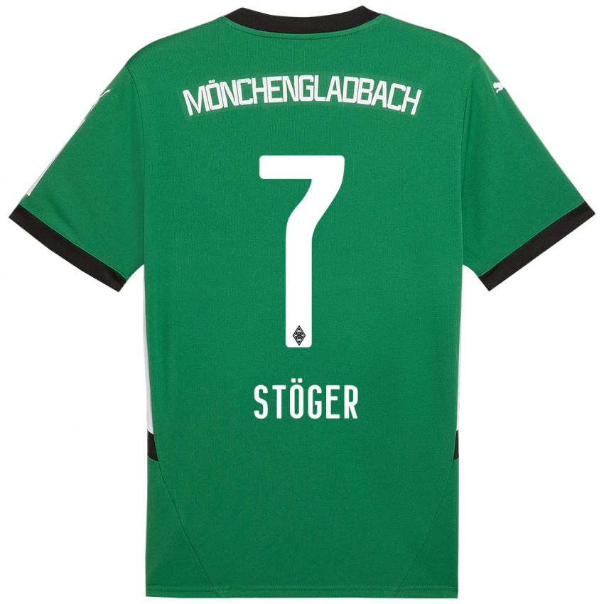 Enfant Maillot Kevin Stöger #7 Vert Blanc Tenues Extérieur 2024/25 T-Shirt Suisse