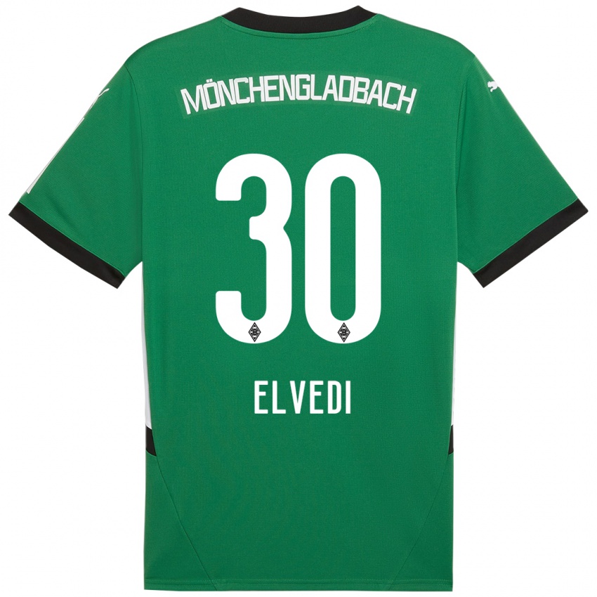 Enfant Maillot Nico Elvedi #30 Vert Blanc Tenues Extérieur 2024/25 T-Shirt Suisse