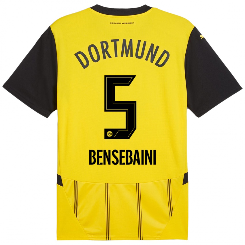 Homme Maillot Ramy Bensebaini #5 Jaune Noir Tenues Domicile 2024/25 T-Shirt Suisse