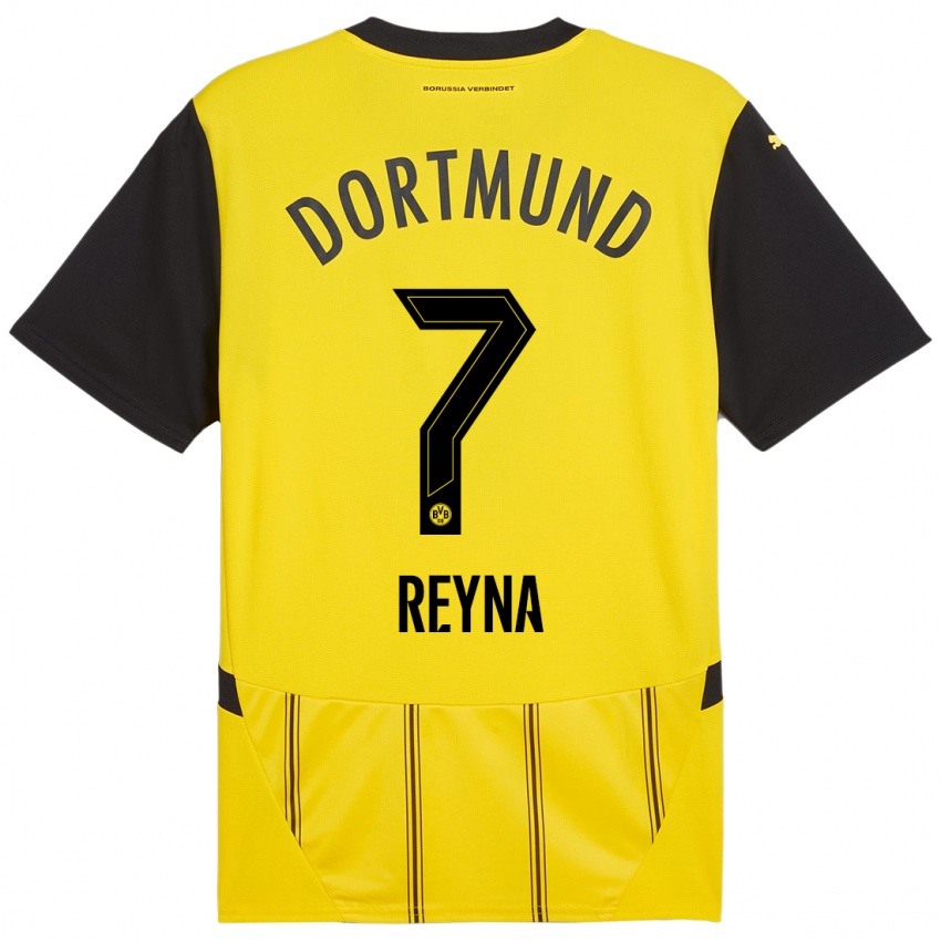 Homme Maillot Giovanni Reyna #7 Jaune Noir Tenues Domicile 2024/25 T-Shirt Suisse