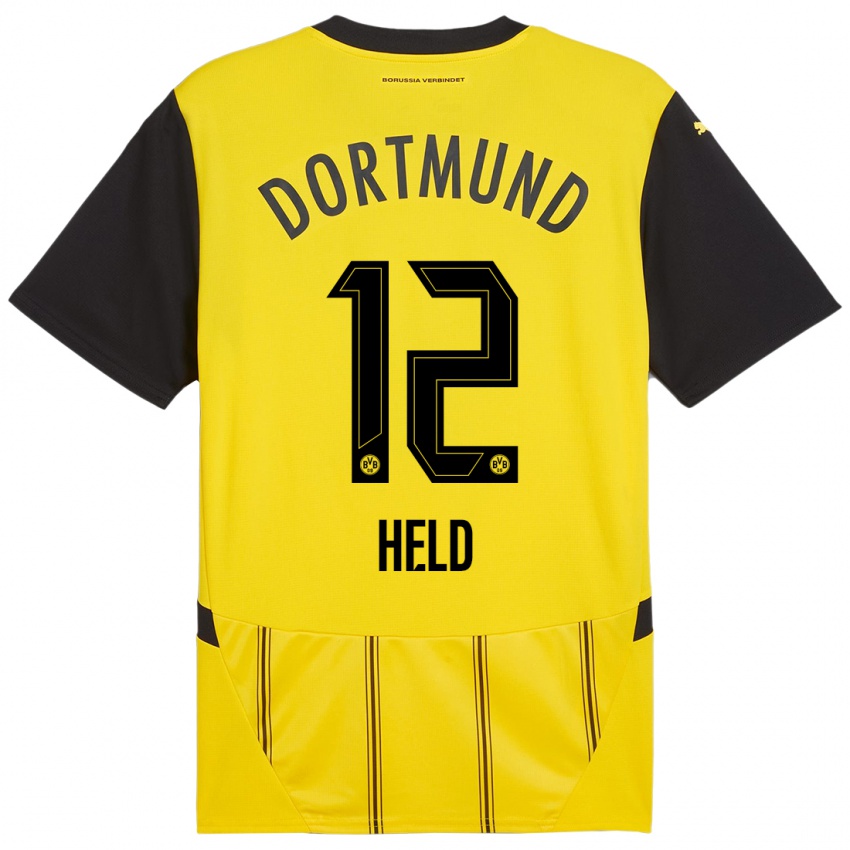 Homme Maillot Aaron Held #12 Jaune Noir Tenues Domicile 2024/25 T-Shirt Suisse