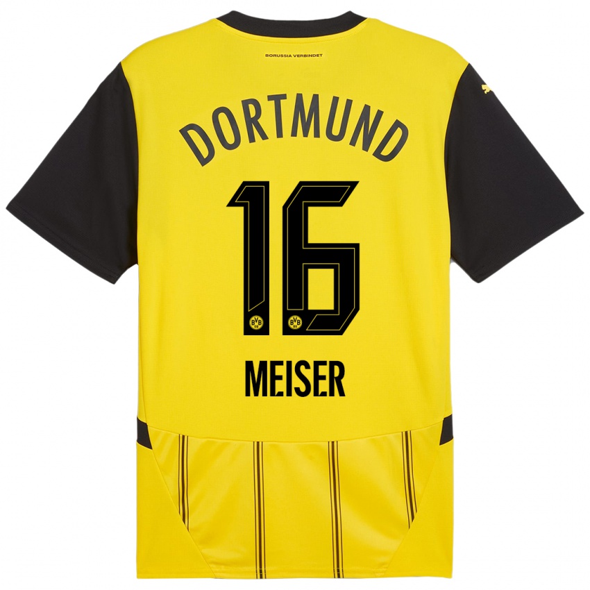 Homme Maillot Tyler Meiser #16 Jaune Noir Tenues Domicile 2024/25 T-Shirt Suisse