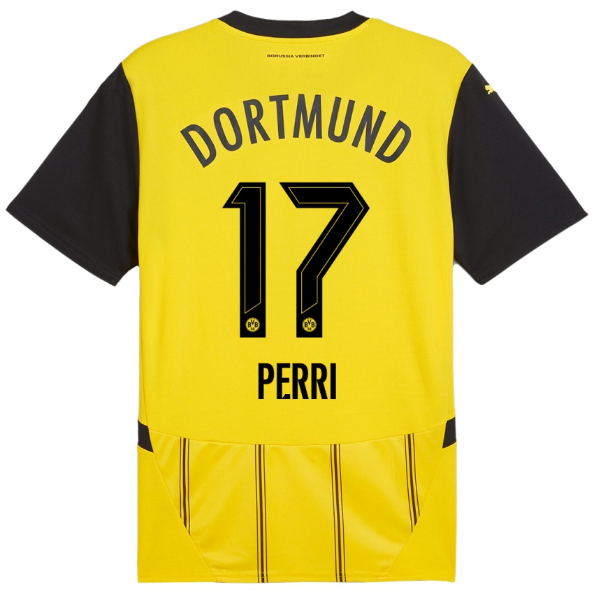 Homme Maillot Luca Perri #17 Jaune Noir Tenues Domicile 2024/25 T-Shirt Suisse