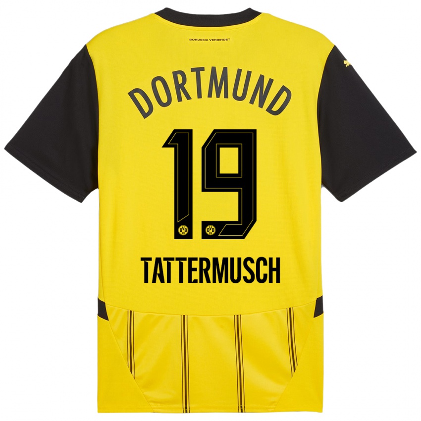 Homme Maillot Ted Tattermusch #19 Jaune Noir Tenues Domicile 2024/25 T-Shirt Suisse