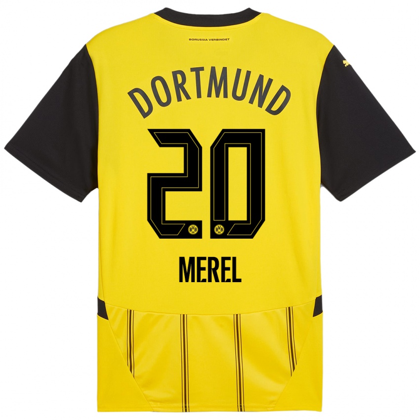 Homme Maillot Freriks Merel #20 Jaune Noir Tenues Domicile 2024/25 T-Shirt Suisse