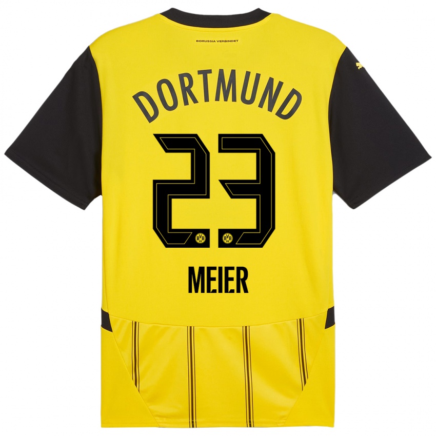 Homme Maillot Maximilian Meier #23 Jaune Noir Tenues Domicile 2024/25 T-Shirt Suisse