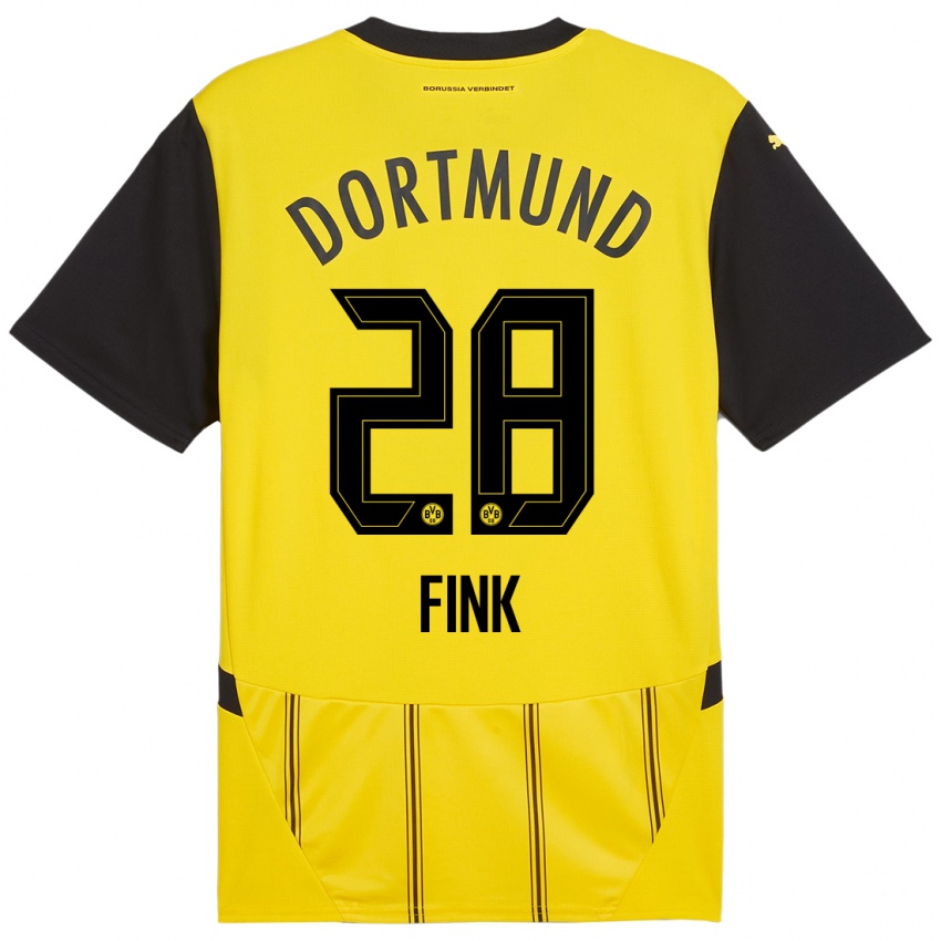 Homme Maillot Bradley Fink #28 Jaune Noir Tenues Domicile 2024/25 T-Shirt Suisse