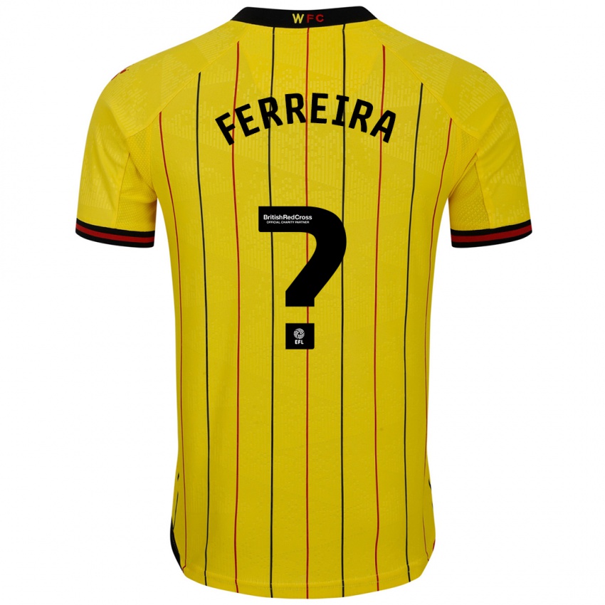 Homme Maillot João Ferreira #0 Jaune Et Noir Tenues Domicile 2024/25 T-Shirt Suisse