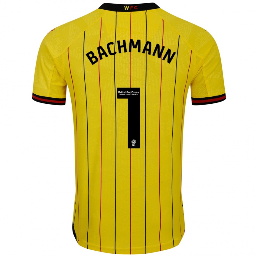 Homme Maillot Daniel Bachmann #1 Jaune Et Noir Tenues Domicile 2024/25 T-Shirt Suisse