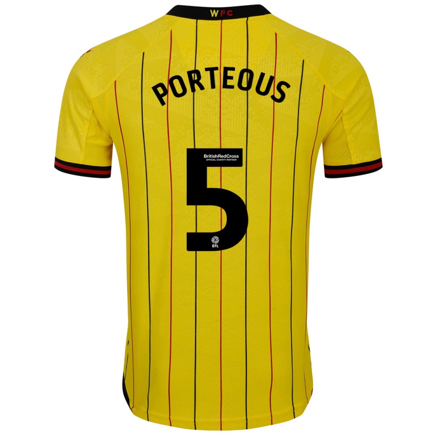 Homme Maillot Ryan Porteous #5 Jaune Et Noir Tenues Domicile 2024/25 T-Shirt Suisse