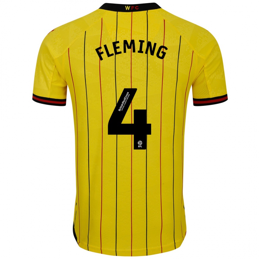 Homme Maillot Charlotte Fleming #4 Jaune Et Noir Tenues Domicile 2024/25 T-Shirt Suisse