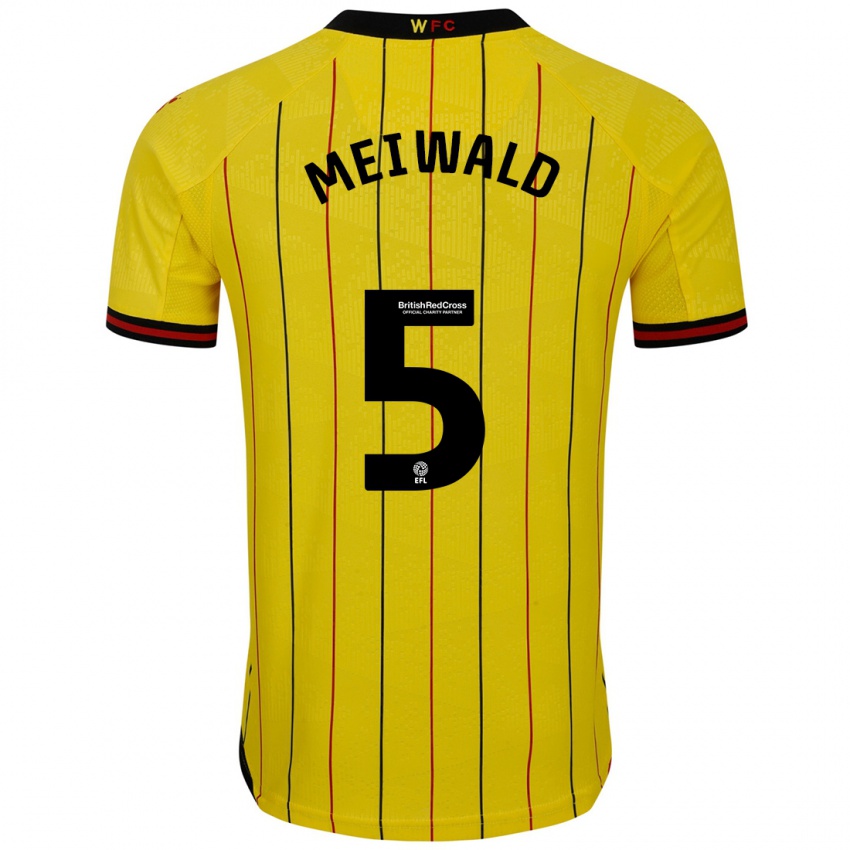 Homme Maillot Anne Meiwald #5 Jaune Et Noir Tenues Domicile 2024/25 T-Shirt Suisse