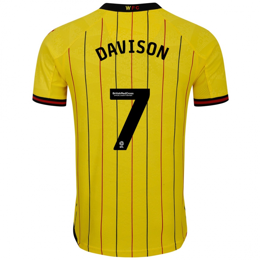 Homme Maillot Gemma Davison #7 Jaune Et Noir Tenues Domicile 2024/25 T-Shirt Suisse