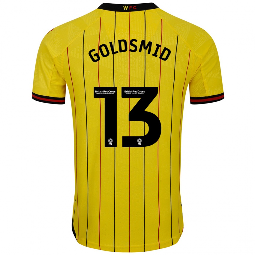 Homme Maillot Jacqui Goldsmid #13 Jaune Et Noir Tenues Domicile 2024/25 T-Shirt Suisse