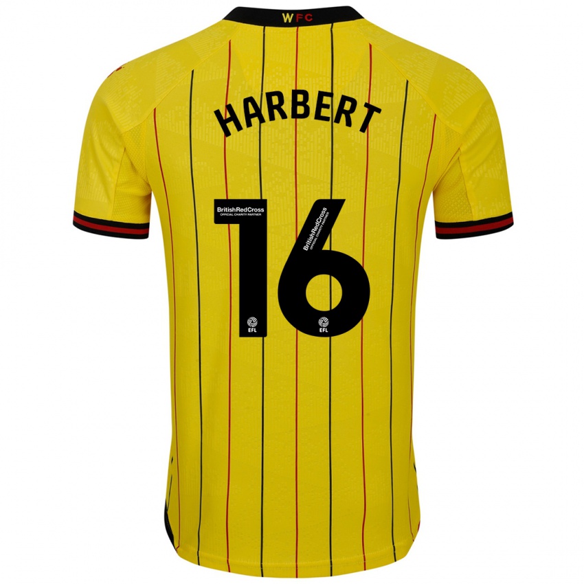 Homme Maillot Laila Harbert #16 Jaune Et Noir Tenues Domicile 2024/25 T-Shirt Suisse