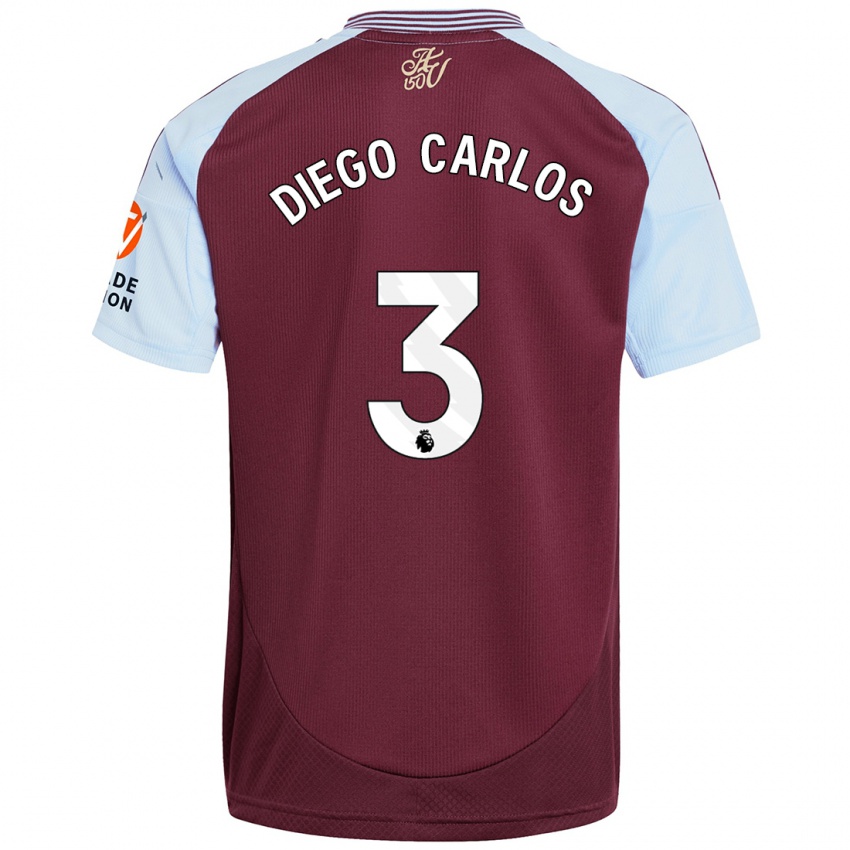 Homme Maillot Diego Carlos #3 Bordeaux Bleu Ciel Tenues Domicile 2024/25 T-Shirt Suisse