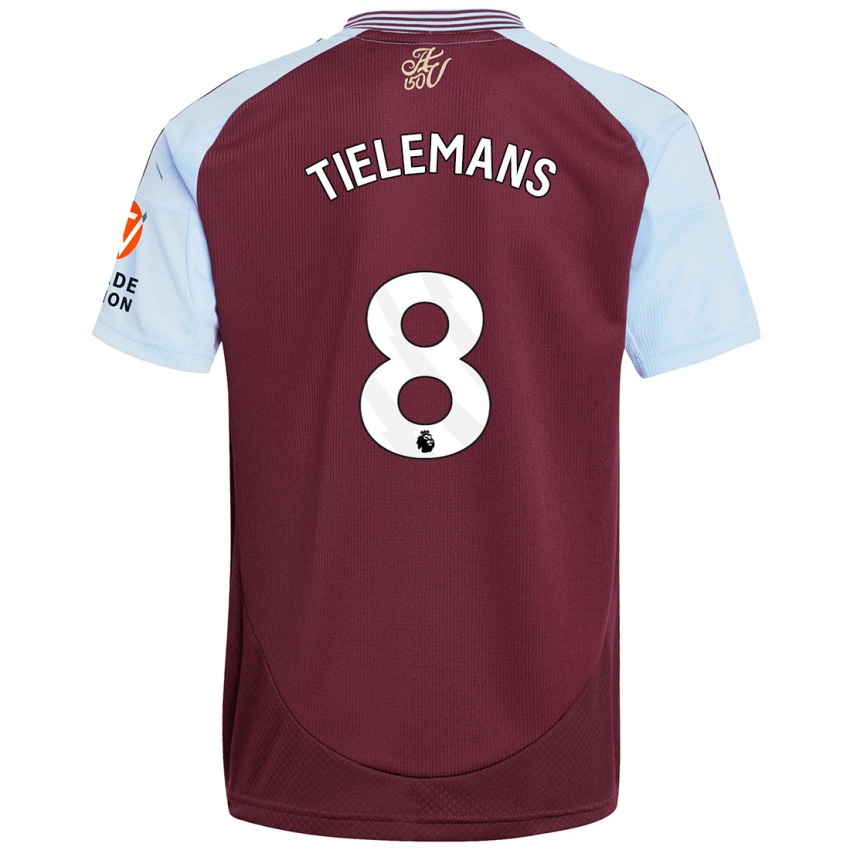 Homme Maillot Youri Tielemans #8 Bordeaux Bleu Ciel Tenues Domicile 2024/25 T-Shirt Suisse