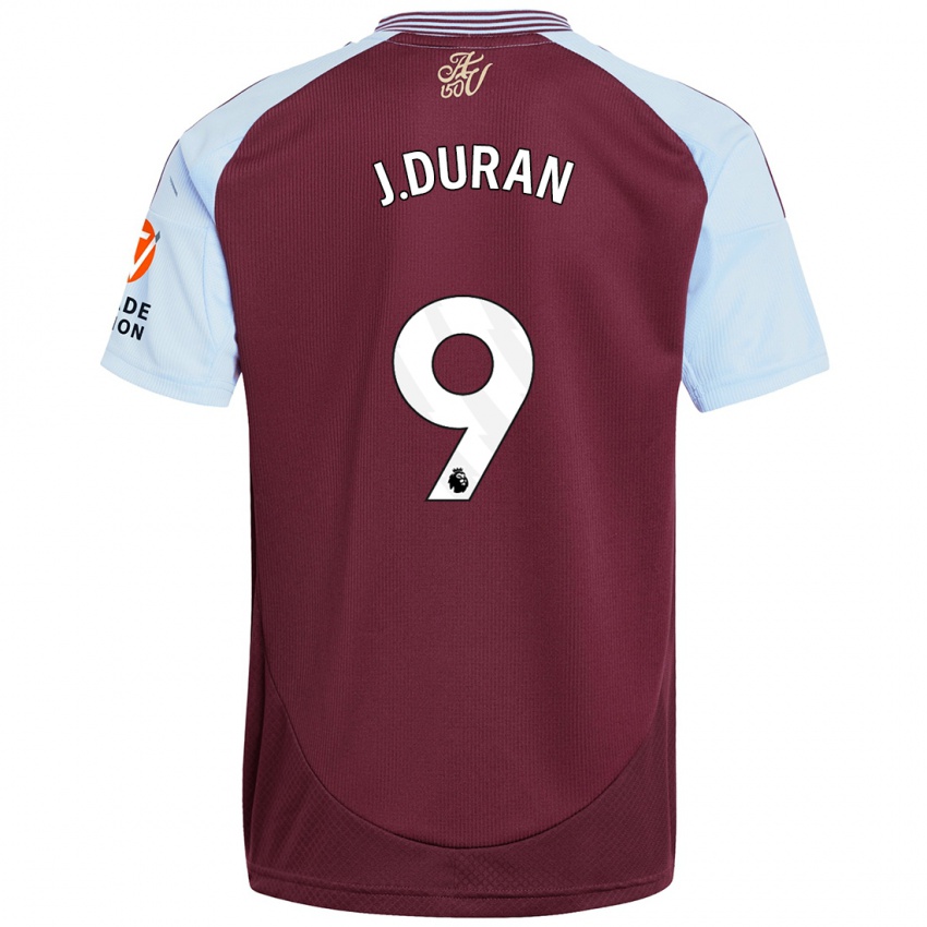 Homme Maillot Jhon Durán #9 Bordeaux Bleu Ciel Tenues Domicile 2024/25 T-Shirt Suisse