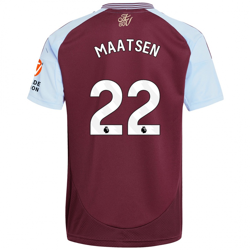 Homme Maillot Ian Maatsen #22 Bordeaux Bleu Ciel Tenues Domicile 2024/25 T-Shirt Suisse