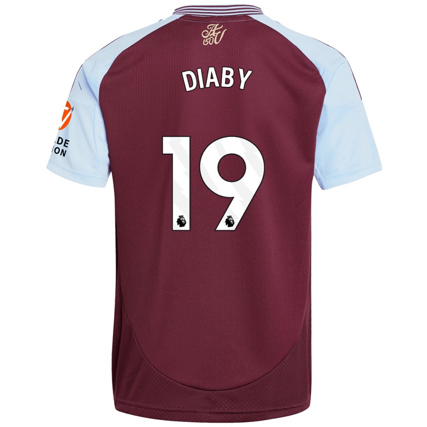 Homme Maillot Moussa Diaby #19 Bordeaux Bleu Ciel Tenues Domicile 2024/25 T-Shirt Suisse