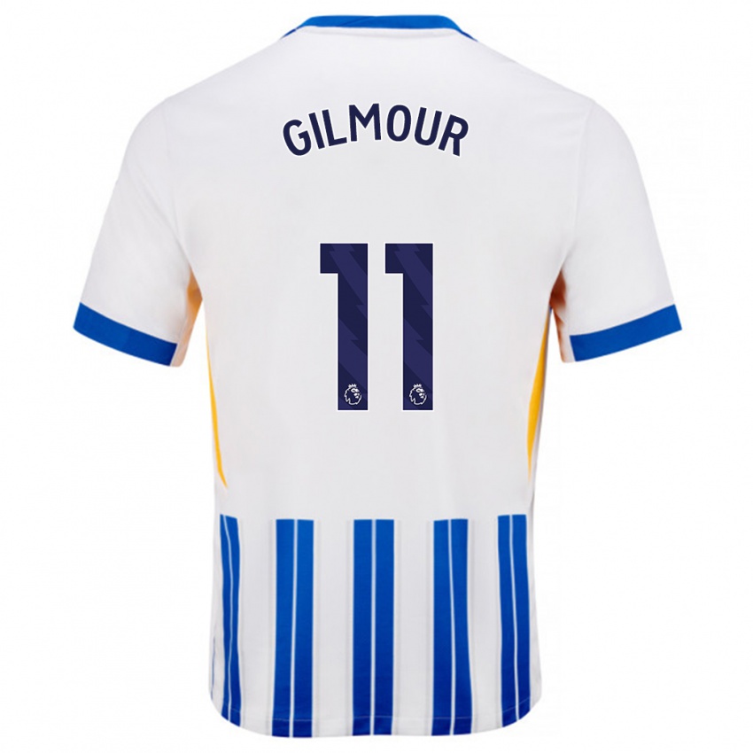 Homme Maillot Billy Gilmour #11 Blanc Bleu À Rayures Fines Tenues Domicile 2024/25 T-Shirt Suisse