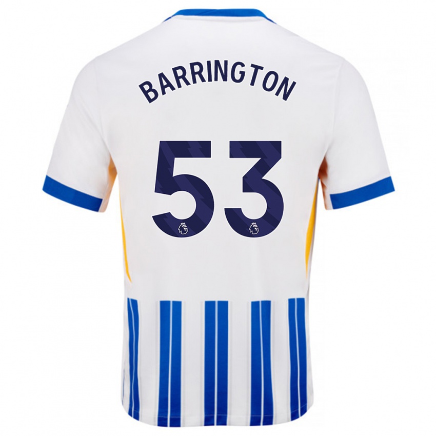 Homme Maillot Luca Barrington #53 Blanc Bleu À Rayures Fines Tenues Domicile 2024/25 T-Shirt Suisse