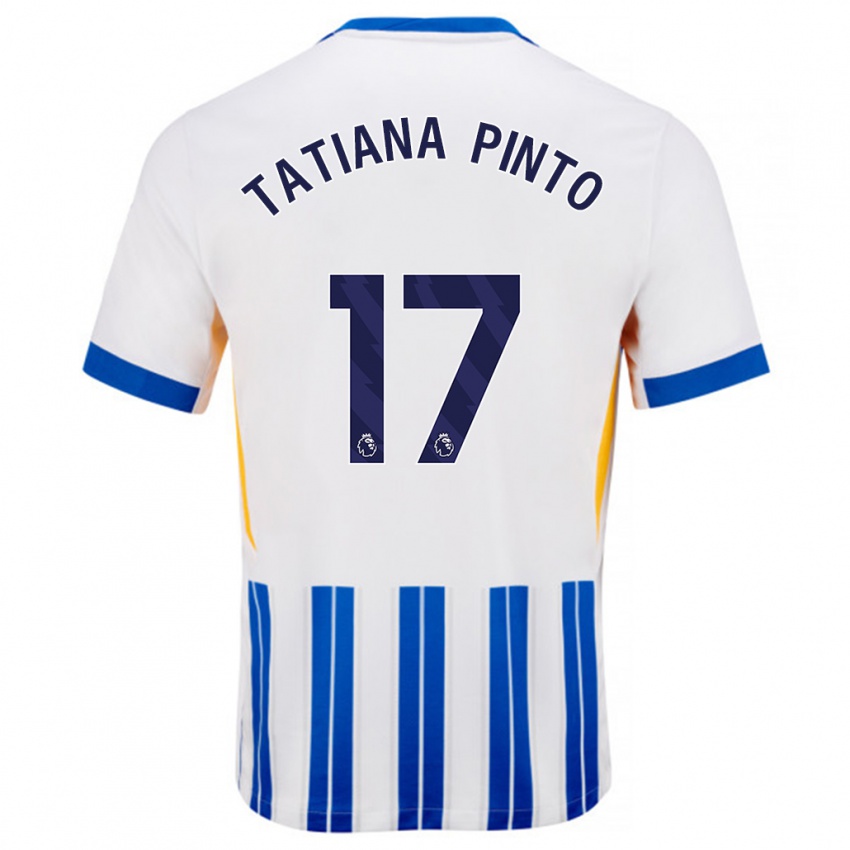 Homme Maillot Tatiana Vanessa Ferreira Pinto #17 Blanc Bleu À Rayures Fines Tenues Domicile 2024/25 T-Shirt Suisse