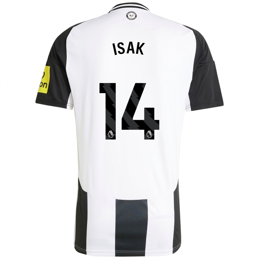 Homme Maillot Alexander Isak #14 Blanc Noir Tenues Domicile 2024/25 T-Shirt Suisse