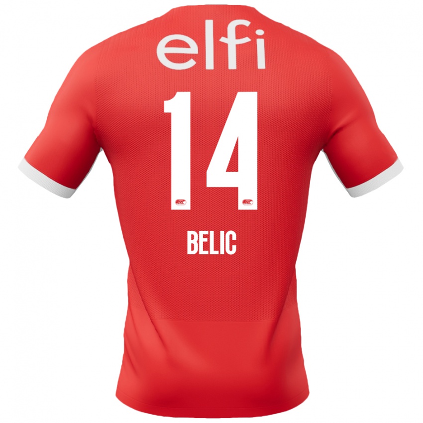 Herren Kristijan Belic #14 Rot Weiß Heimtrikot Trikot 2024/25 T-Shirt Schweiz