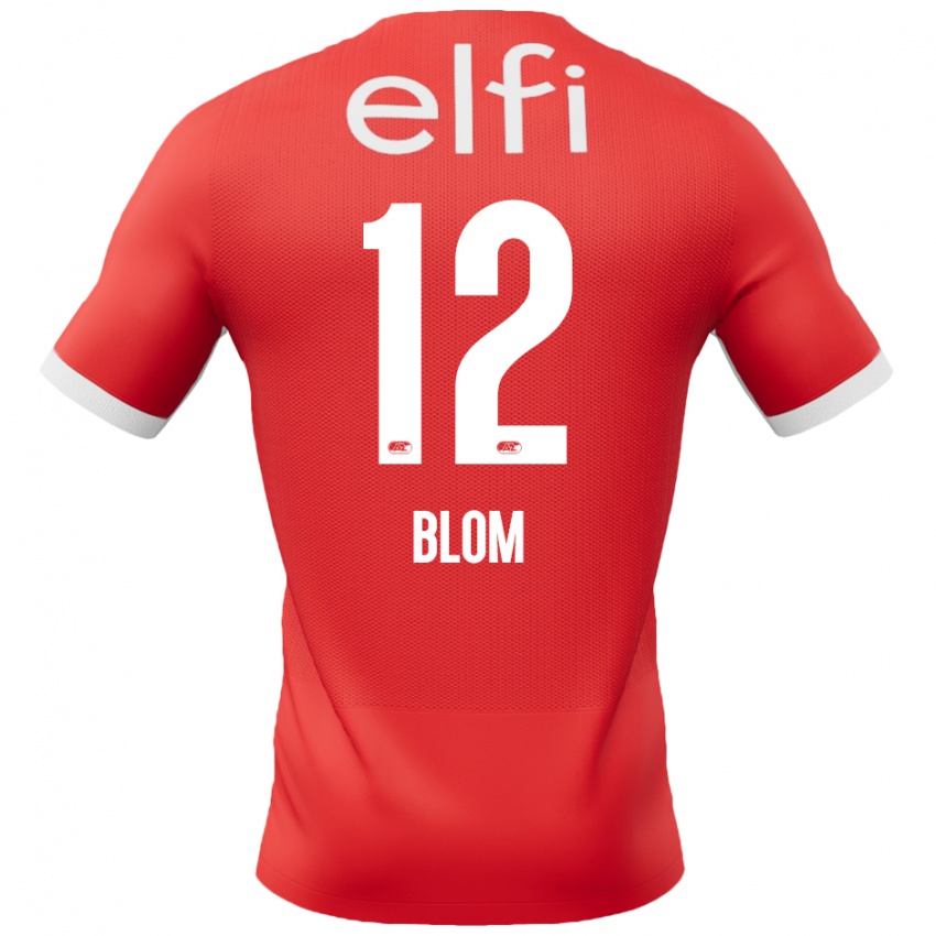 Herren Robin Blom #12 Rot Weiß Heimtrikot Trikot 2024/25 T-Shirt Schweiz