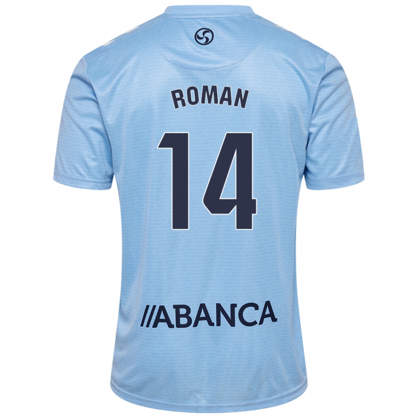 Homme Maillot Miguel Román #14 Bleu Ciel Tenues Domicile 2024/25 T-Shirt Suisse