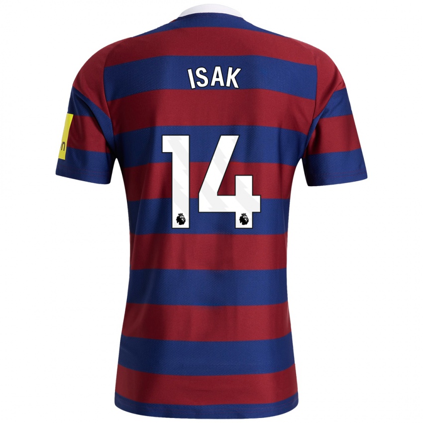 Homme Maillot Alexander Isak #14 Bordeaux Bleu Marine Tenues Extérieur 2024/25 T-Shirt Suisse