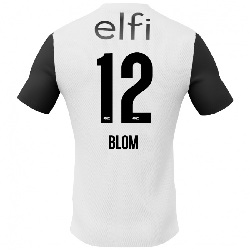 Herren Robin Blom #12 Weiß Schwarz Auswärtstrikot Trikot 2024/25 T-Shirt Schweiz