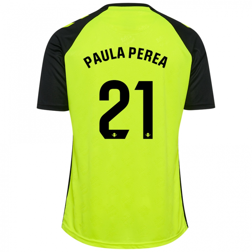 Homme Maillot Paula Perea Ramírez #21 Jaune Fluo Noir Tenues Extérieur 2024/25 T-Shirt Suisse