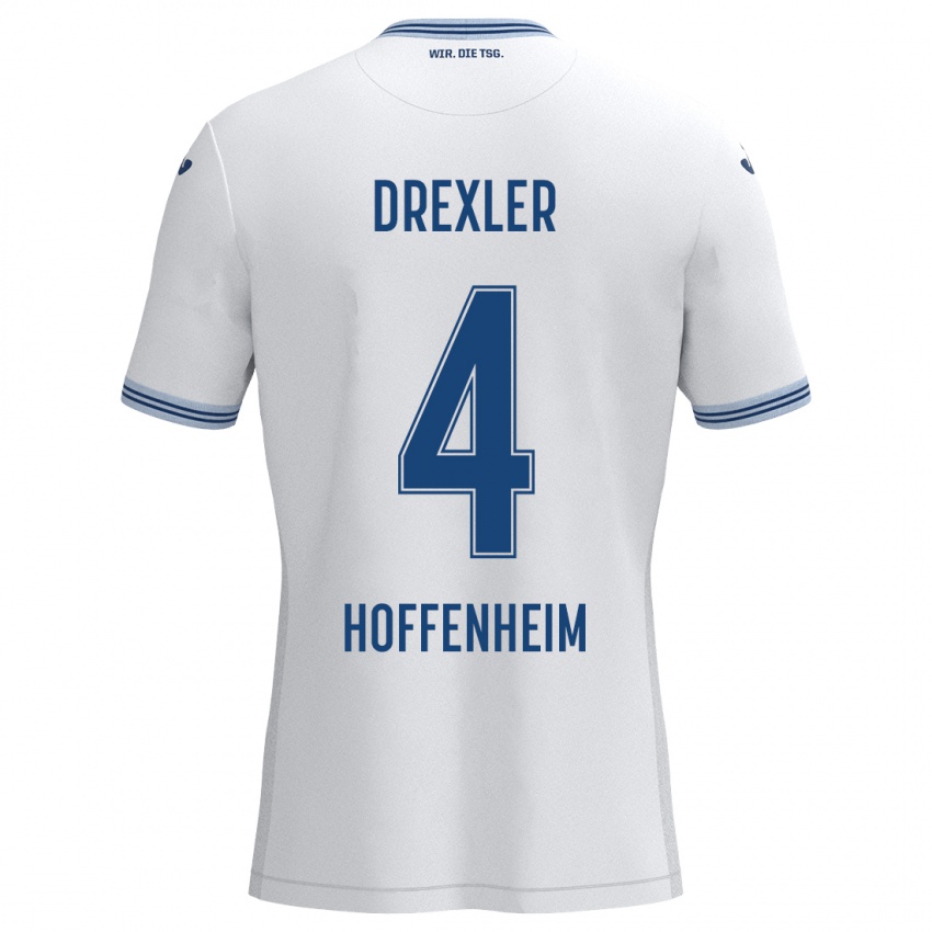 Herren Tim Drexler #4 Weiß Blau Auswärtstrikot Trikot 2024/25 T-Shirt Schweiz