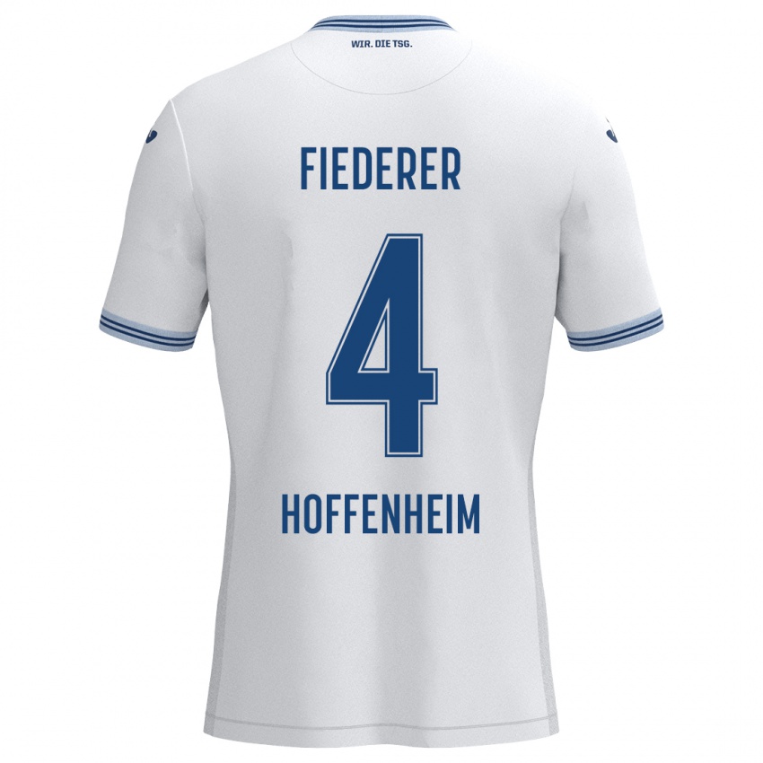 Herren Tom Fiederer #4 Weiß Blau Auswärtstrikot Trikot 2024/25 T-Shirt Schweiz