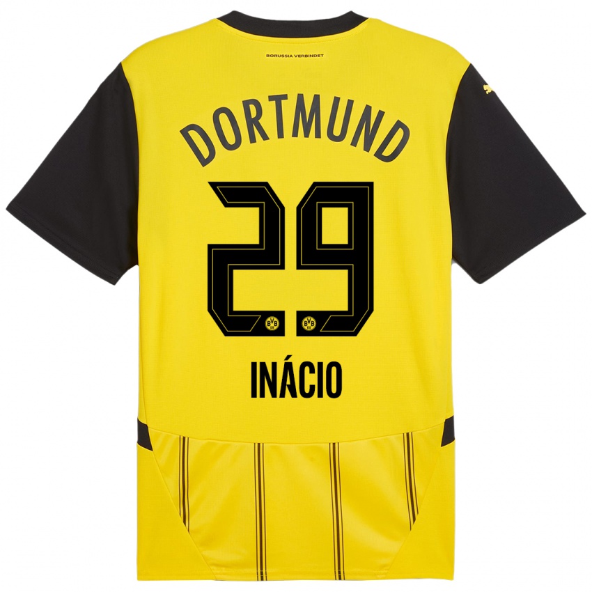 Femme Maillot Samuele Inácio #29 Jaune Noir Tenues Domicile 2024/25 T-Shirt Suisse