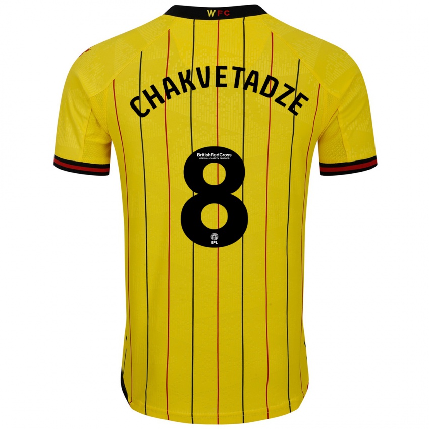 Femme Maillot Giorgi Chakvetadze #8 Jaune Et Noir Tenues Domicile 2024/25 T-Shirt Suisse